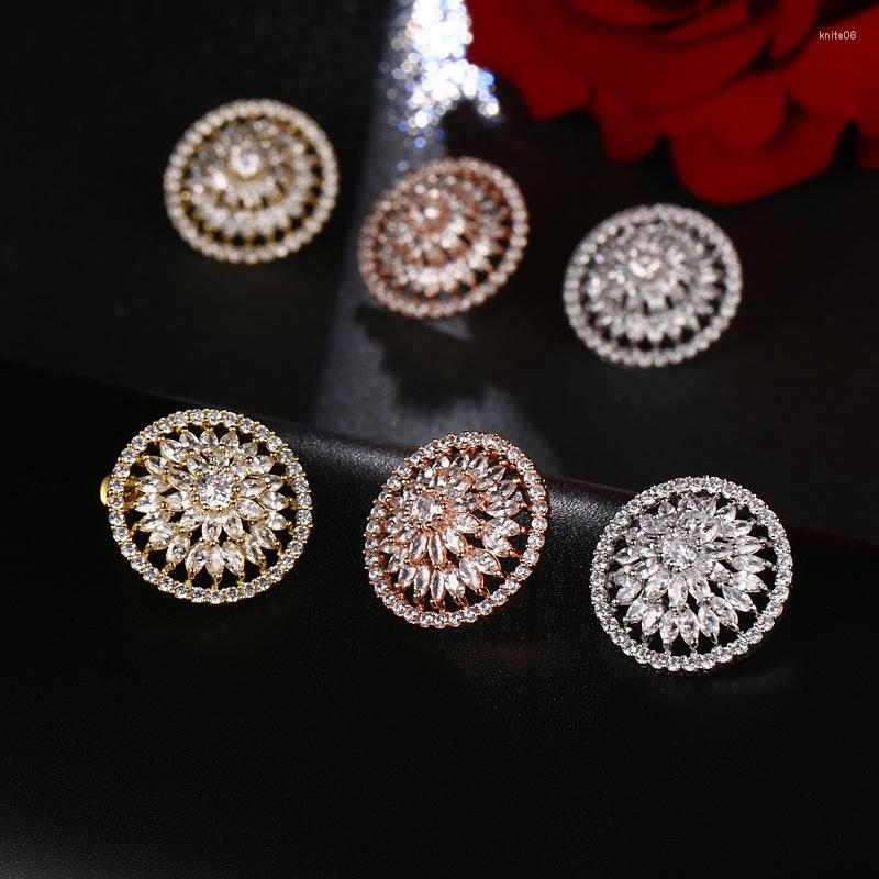 

Stud Earrings CANPEL Zircons Sparkling White CZ Big Round French Clip Flower For Women Zirconia Luxuly Jewelry