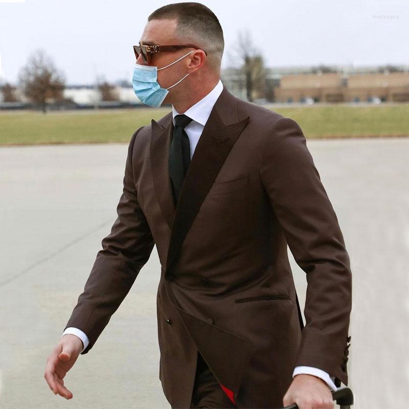 

Men's Suits Handsome Brown Men's Suit Peaked Lapel For Wedding Male Blazer Two Pieces Formal Tuxedos Double Breasted Prom Jackets With, Royal blue