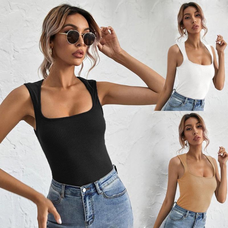 

Women' Tanks Summer Women' Sexy Slim Vest Solid Color Fashion Sleeveless U Neck Skinny Knit Camisole Basic Tops Streetwear, Black