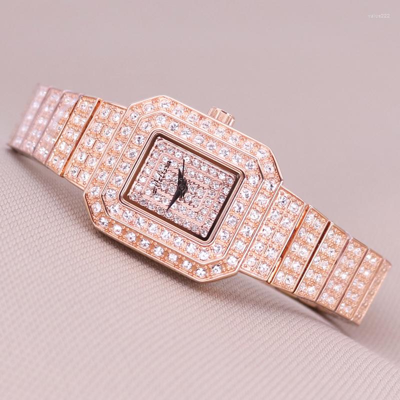 

Wristwatches Luxury Melissa Lady Women's Watch Elegant Full Rhinestone CZ Fashion Hours Bracelet Crystal Clock Girl Birthday Gift Box, 8141 silver