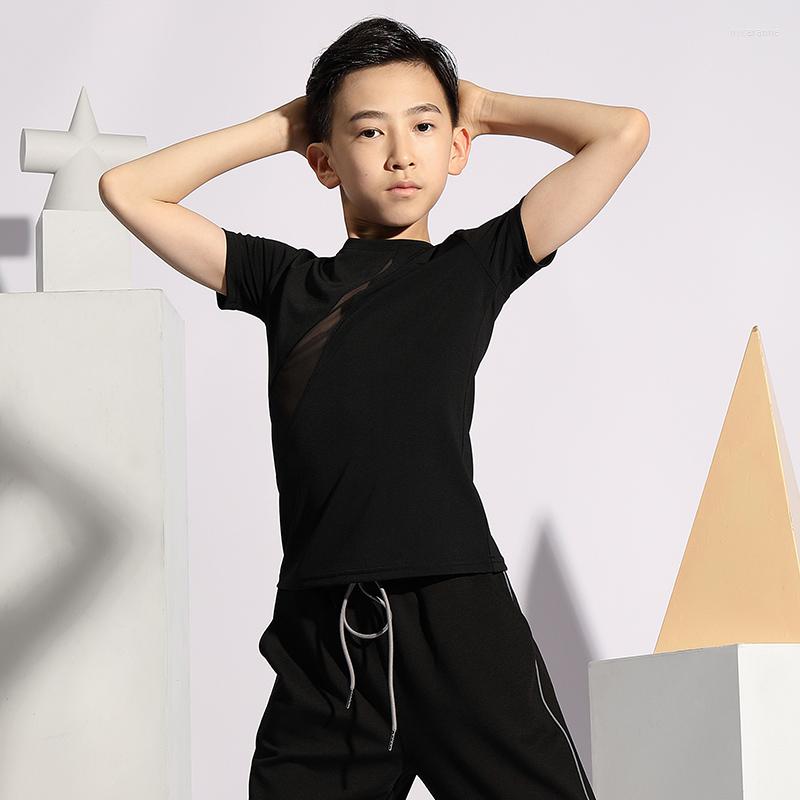 

Stage Wear 2023 Latin Dance Shirts Boys Practice Clothes Tops Summer Competition Performance Costumes DN7871, Black