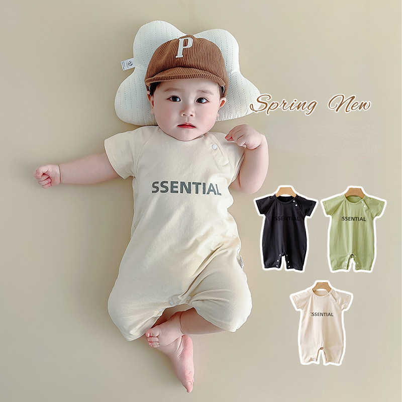 

Baby Jumpsuit 2023 Summer Kids Designer Clothes Printed Short Sleeved Crawling Clothes Rompers Outdoor Clothes, Dark gray letters
