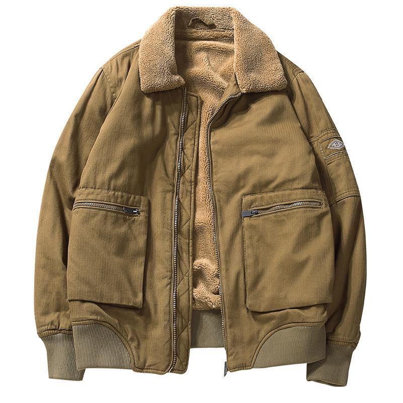 

Hunting Jackets Winter Men's Cotton Padded Clothes Leisure Plush Fleece Jacket Outdoor Camping Tooling Cargo Overalls Large Size CoatHun, Khaki