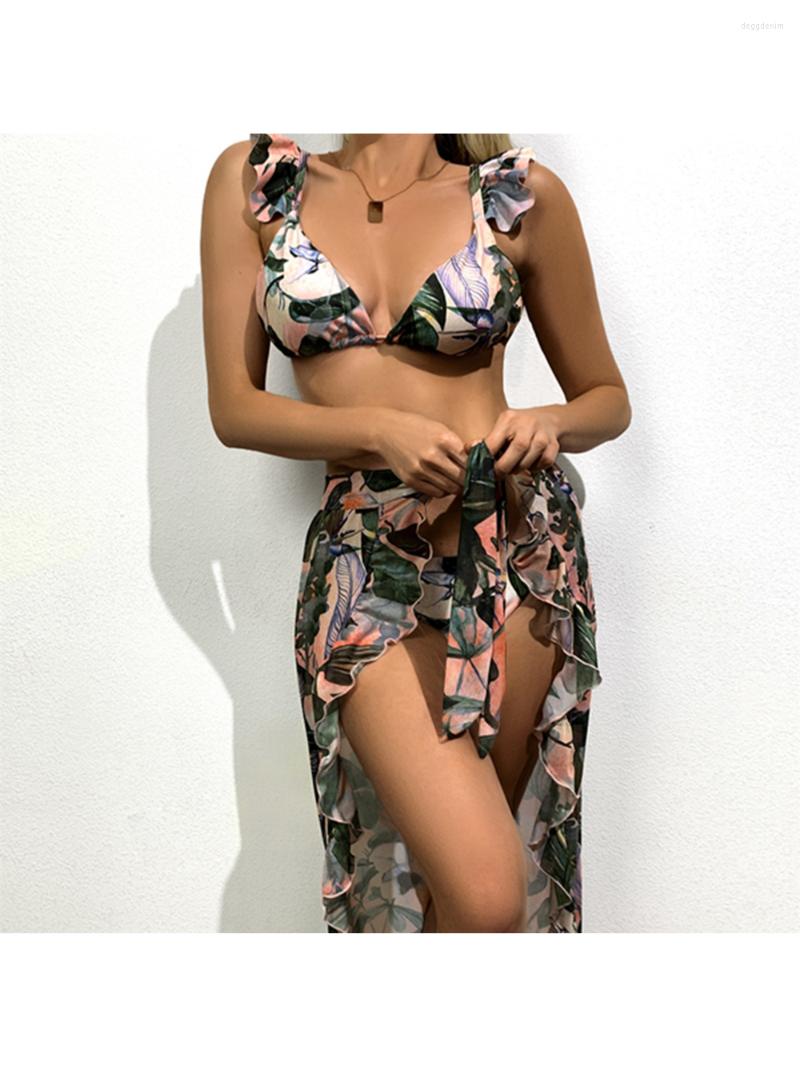 

Women's Swimwear 2023 European And American Foreign Trade Gauze Skirt Bikini Swimsuit Women's Split Sexy Wholesale, Blue