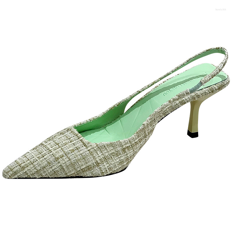 

Dress Shoes 2023 Spring Senior Sense Of Sea Salt Blue Pointed Toe High Heel Sandals Women's Rear Empty Single