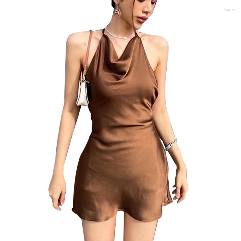

Casual Dresses Backless Dress Women' Halter Solid Color Sexy Clubwear Bodycon Mini 10CD, Brown