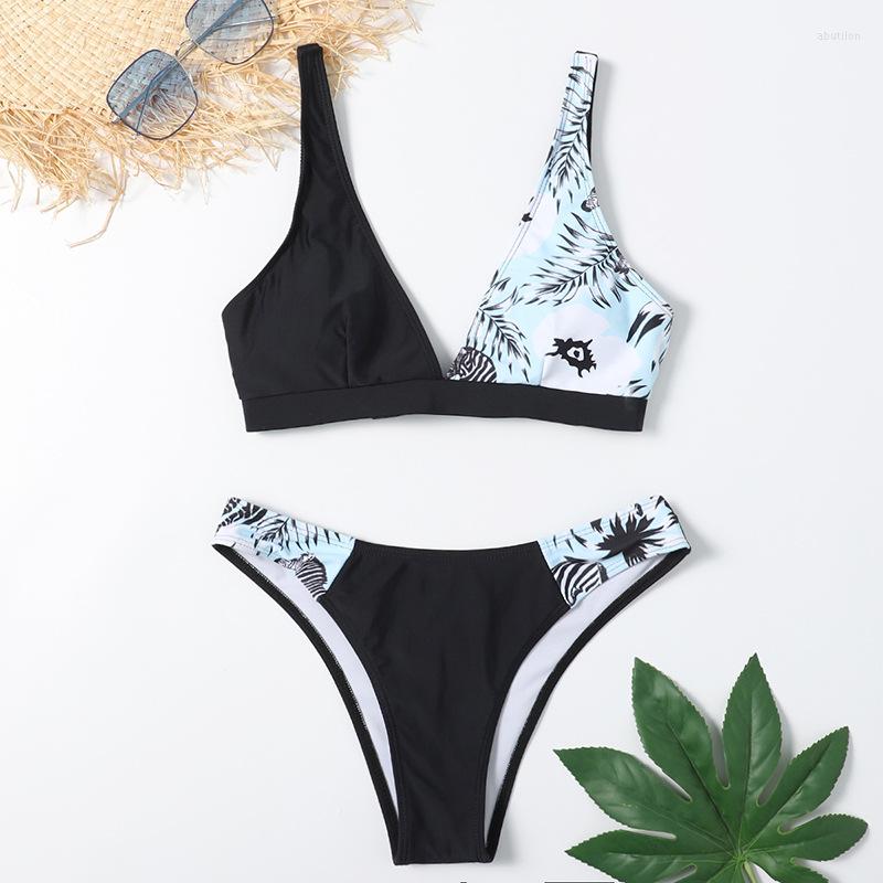 

Women' Swimwear Bikinis 2023 Woman Printed Black And White Stitching Bikini Suits Summer Beach Brazil