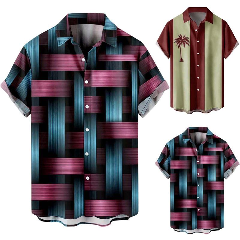 

Men' Casual Shirts White Men T Male Summer Hawaii Loose Print Shirt Turn Down Collar Short Sleeve Undershirts Long SleeveMen, Pink