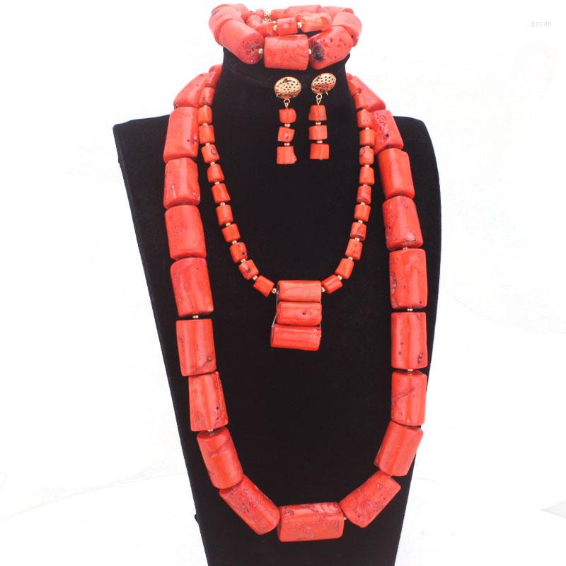 

Necklace Earrings Set 4ujewelry Coral Beads Jewelry Bamboo Nature Two Layers Nigerian Women Wedding, Picture shown