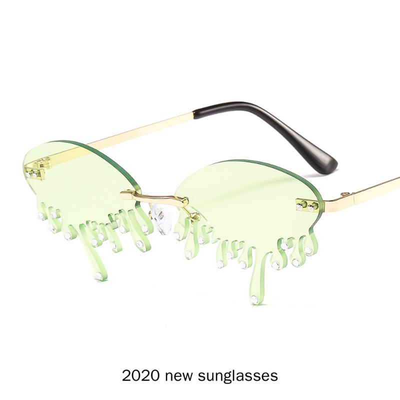 

Sunglasses Vintage Rimless Punk Women Bling Diamond Brand Designer Men Sun Glasses Ladies Shades Rhinestone Green Eyewear NXSunglasses