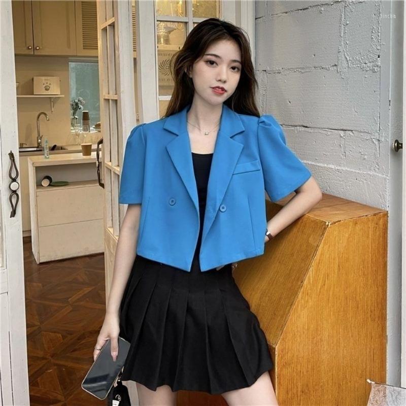 

Women's Suits UNXX 2023 Spring Summer Cropped Jacket Women Korean Style Office Short Sleeve Blazer Woman All-Match Simple Button Outwear, Black
