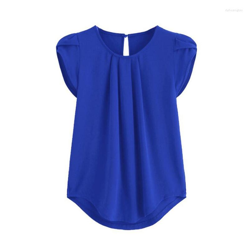 

Women' Blouses Blue Solid Color Casual Shirts Women Summer Streetwear Short Sleeve Chiffon Round-Neck Fold Female Shirt Tops, Qxy2009 yellow