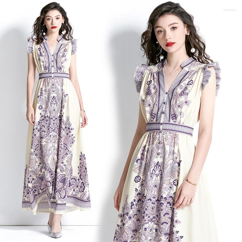 

Casual Dresses Summer Holiday Flower Fashion Boho Dress Women's Long Breasted Belte Evening V Neck Maxi Muslim Caftan Vestidos, Green