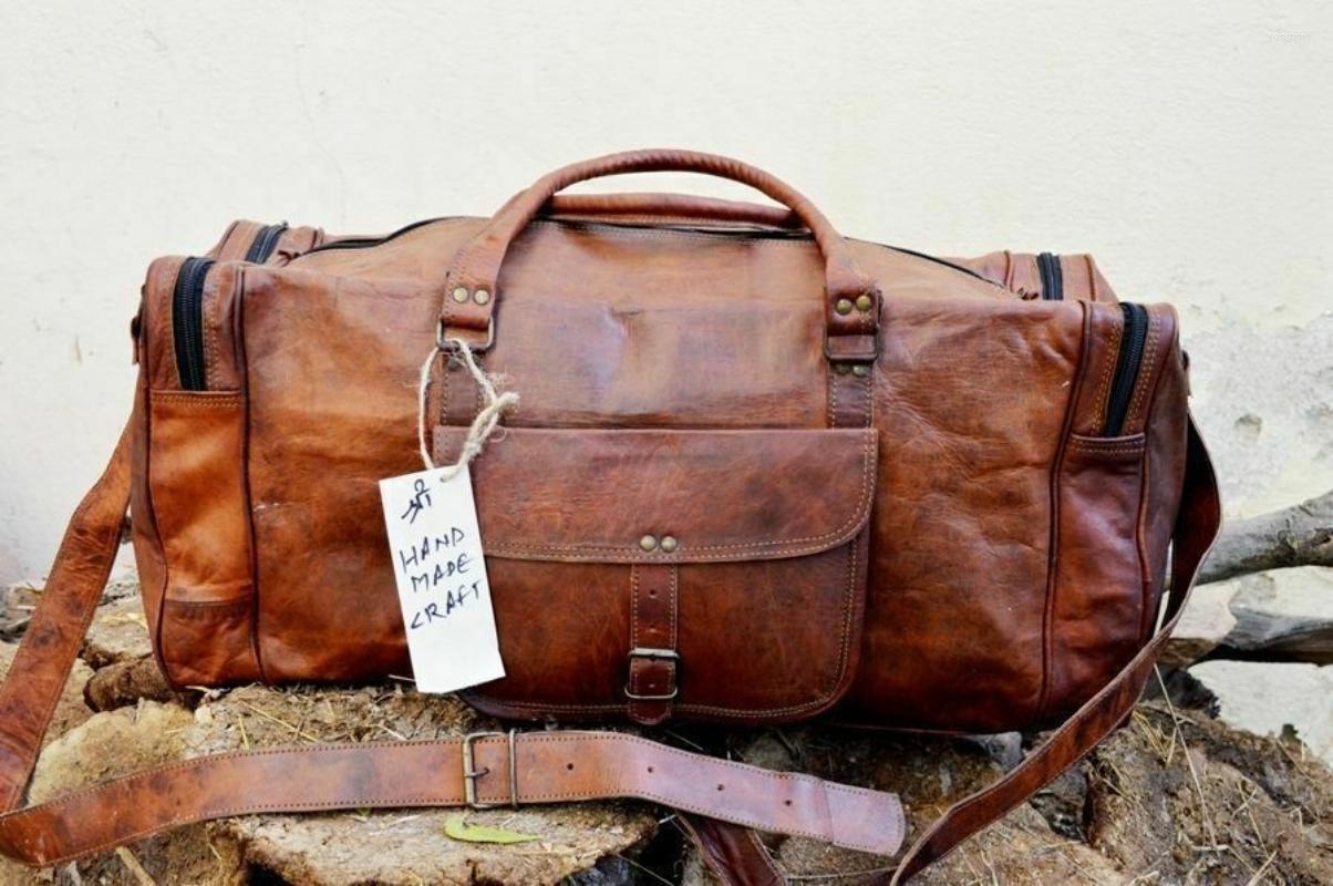 

Duffel Bags Leather Bag Travel Luggage Gym Men Brown Genuine Vintage