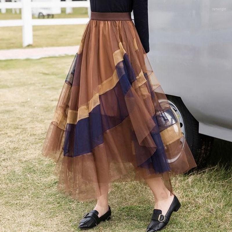 

Skirts Spring Vintage All-match Elastic Waist Gauze Irregular 2023 Pleated For Women Streetwear Korean Fashion High, Blue