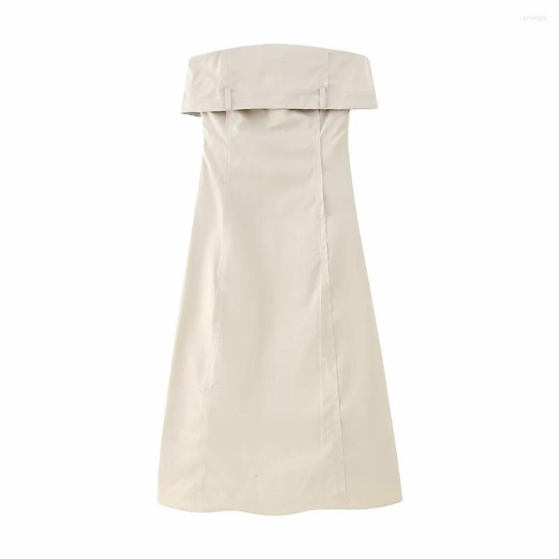 

Casual Dresses ZAA Spring And Summer 2023 Women's Fashionable Chic Bra Dress Vintage Waist High Quality Windbreaker Style Design, Beige
