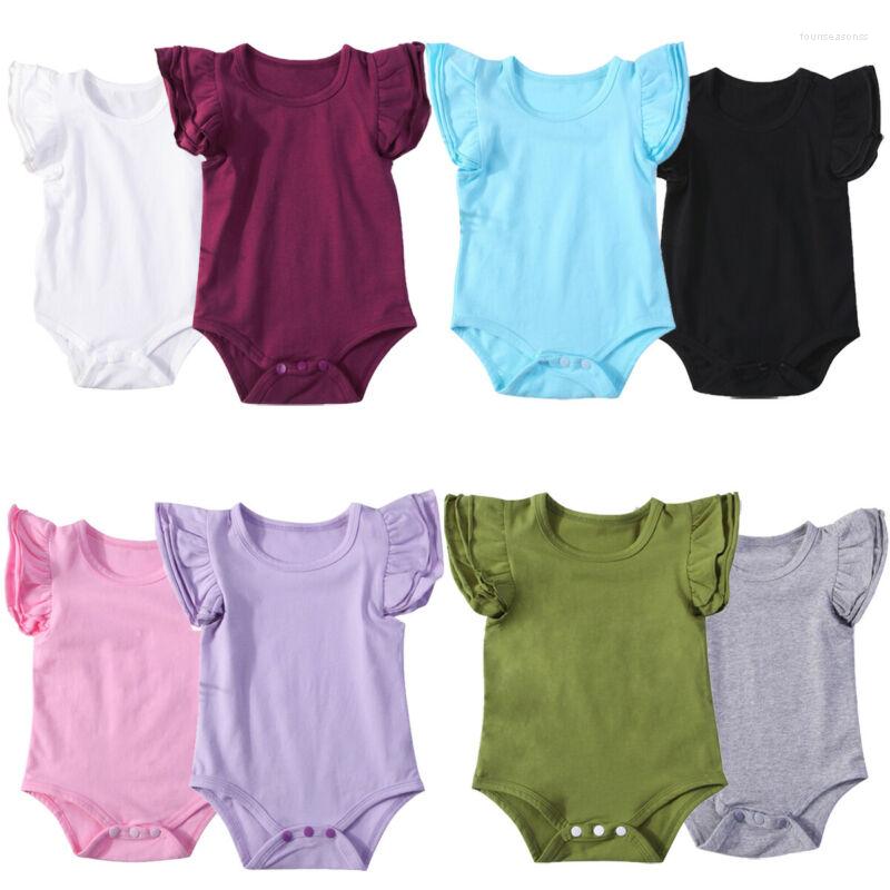 

Rompers 2023 Summer Solid Infant Baby Girl Cotton Bodysuits Ruffles Sleeves O-Neck Sunsuit Clothes Plain Playsuit 0-24M, Purple