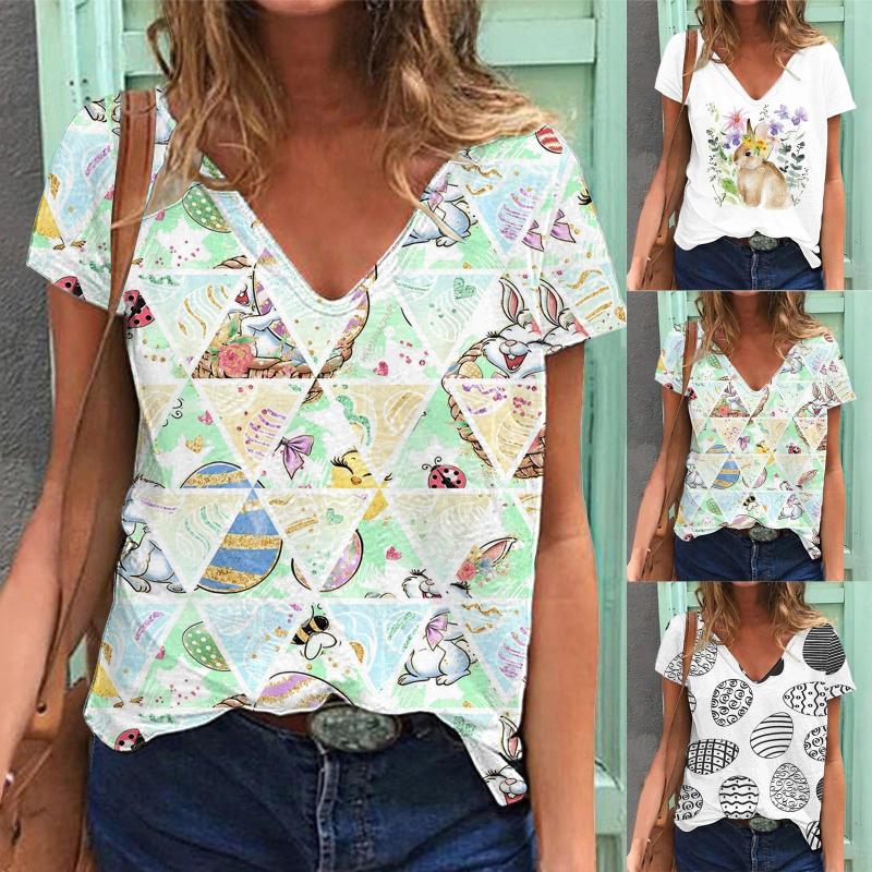 

Women' T Shirts Women Fashion Easter Print Shirt V Neck Short Sleeve Blouse Tops Medium Pack Long Sleeves, Black