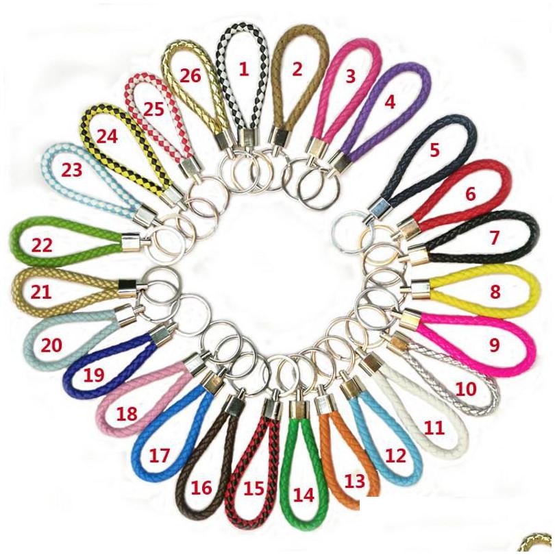 

Keychains Lanyards Pu Leather Braided Woven Keychain Rope Key Chains Pendant Holder Car Keyrings Men Women 20 Colors Drop Dhgarden Dh5Ui