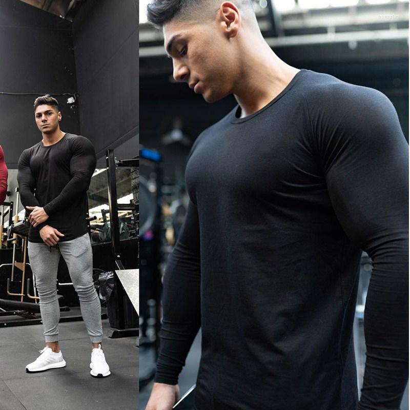 

Men's T Shirts Spring Cotton Solid Fitness Long Sleeve Shirt Men Autumn Slim Fit Sports T-Shirt Man O-neck Gym Tee Bodybuilding Tshirt, Army green
