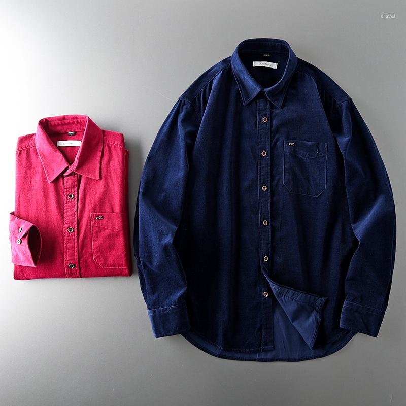 

Men' Casual Shirts Autumn Men Fashion Loose Vintage Single Breasted Corduroy Fabric Shirt, Wine red