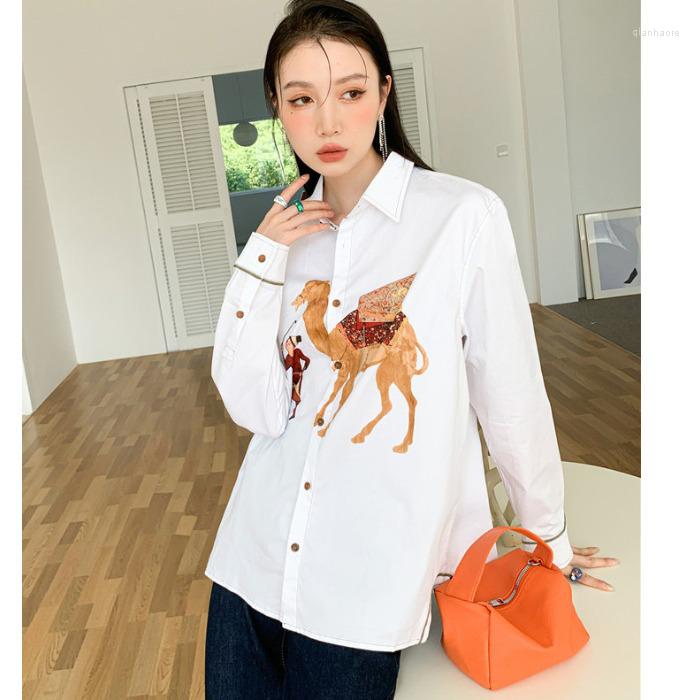 

Women's Blouses 2023 Early Autumn Fashion Button Up Shirts Printed Animal White For Women