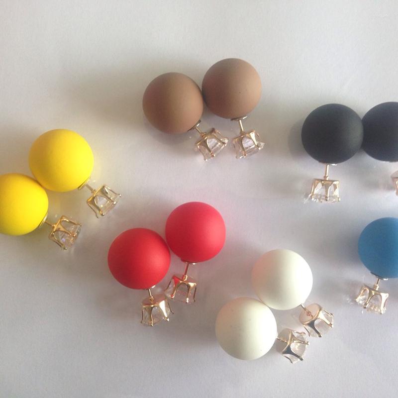

Stud Earrings Fashion Jewelry Double Side Crystal 16MM Pearl Frosted Matte Earring Gift For Women Girl Mix Color