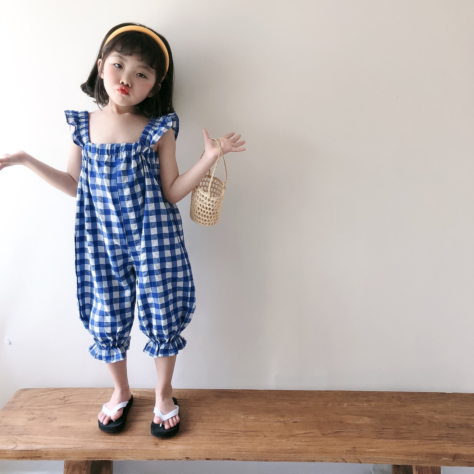

Overalls Summer Girls Sweet Plaid Overall Pant Baby Kids Children Suspender Trousers 230414, Blue