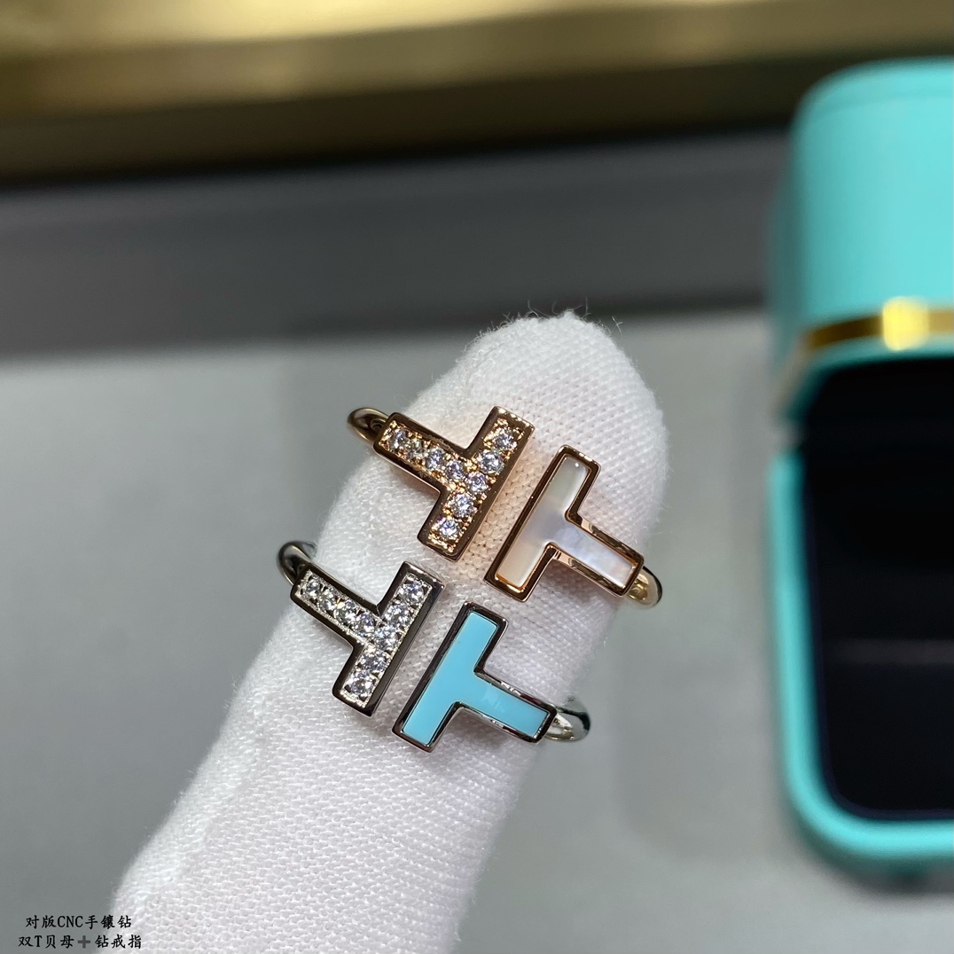 

t Family Whie Friillaria Double Ring 925 Serling Silver Plaed 18k Rose Gold Opening Inlaid Wih Diamond Half 211