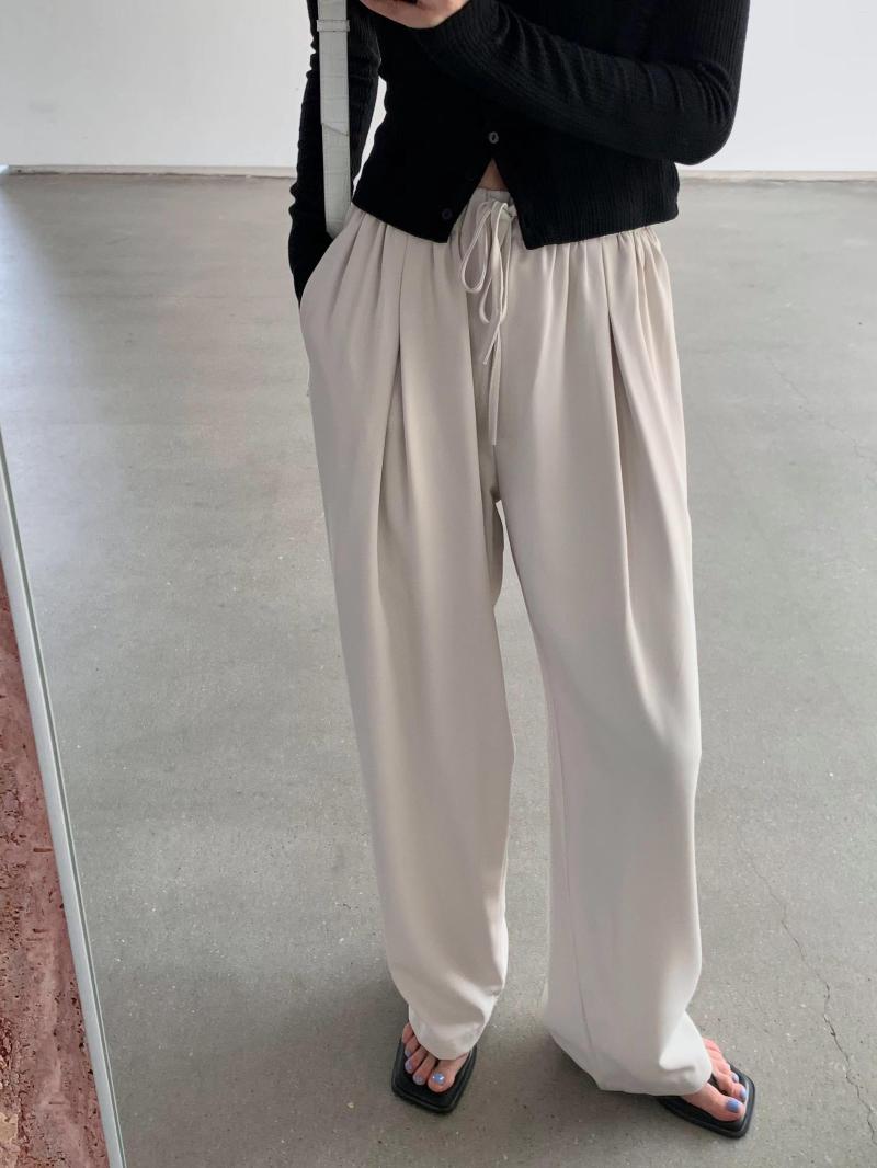 

Women's Pants 2023 Fashion Elastic Waist Straight Wide Leg Women's Drape Summer, Beige