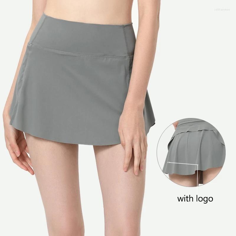 

Active Shorts With Logo Women Fitness Yoga Pants Skirts Attached High Waist Push Up Gym Leggings For Sports Tennis Golf Workout, Grey
