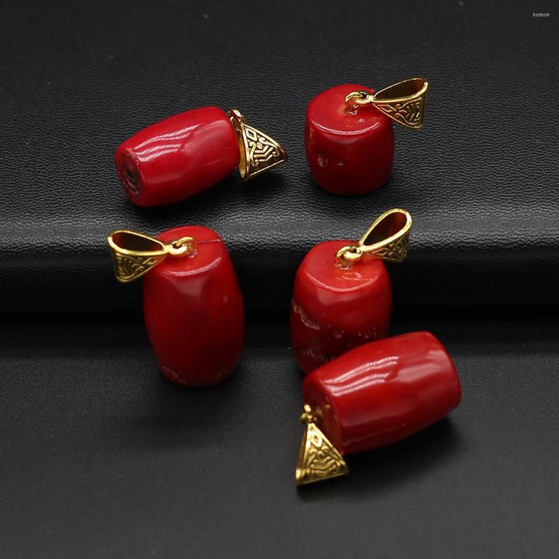 

Pendant Necklaces Natural Sea Bamboo Red Coral Cylinder Waist Drum Shape Handwork Charms For Jewelry Making DIY 1PC