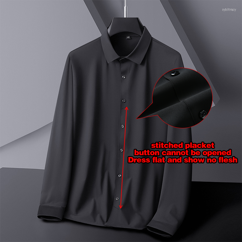 

Men's Casual Shirts Spring Large Size Men's Long Sleeve Shirt Non-Marching Non-Ironing High-Elastic Ice Silk Solid Color 5XL 6XL 7XL 8XL, Black