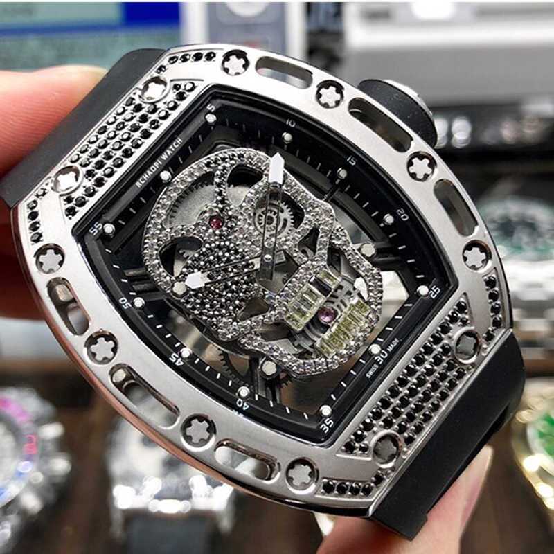 

Luxury milles Richards Hollow Skull Automatic Mechanical Watch Personalized Fashion Overlord Fashion Men's Barrel Watch Miller Men's Watch ayw, Model a silver shell black belt