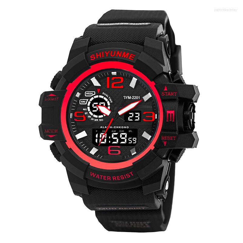 

Wristwatches SHIYUNME Sports Men's Watch Military Waterproof Dual Display Quartz Watches Men Outdoor Multifunction Male, Red