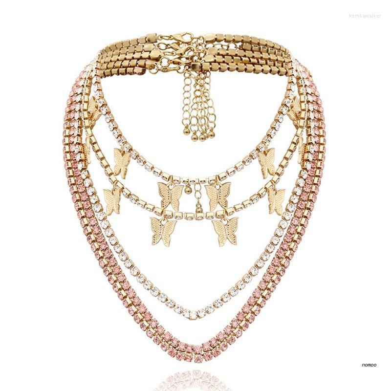 

Pendant Necklaces 5Pcs Crystal Necklace Sparking Cubic Zircon Layered Thick Chain Women Clavicle