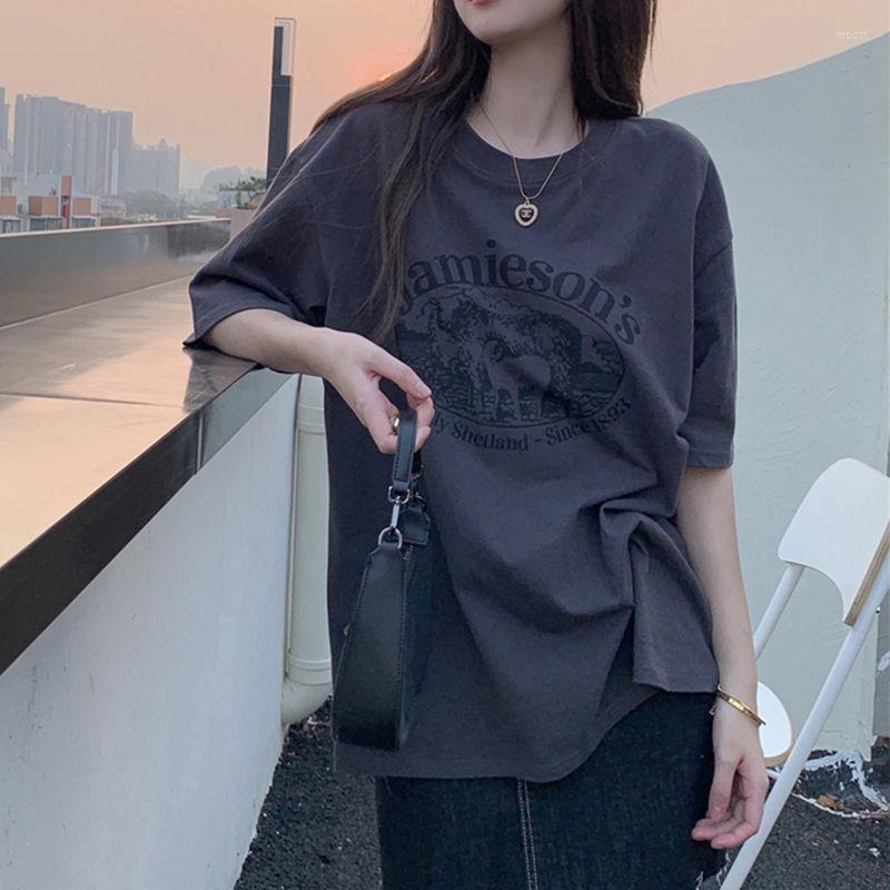 

Women's T Shirts Women T-Shirts Cartoon Couple Print Short-sleeved T-shirt Female Harajuku With Style Loose Streetwear Clothes Tops, Black
