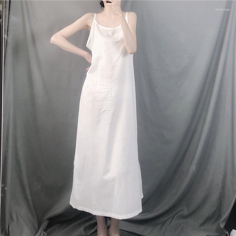 

Casual Dresses Summer Women's Thin Cotton Double Side Slit Mid-length Over The Knee Solid Color Base Home Sling Dress, Black