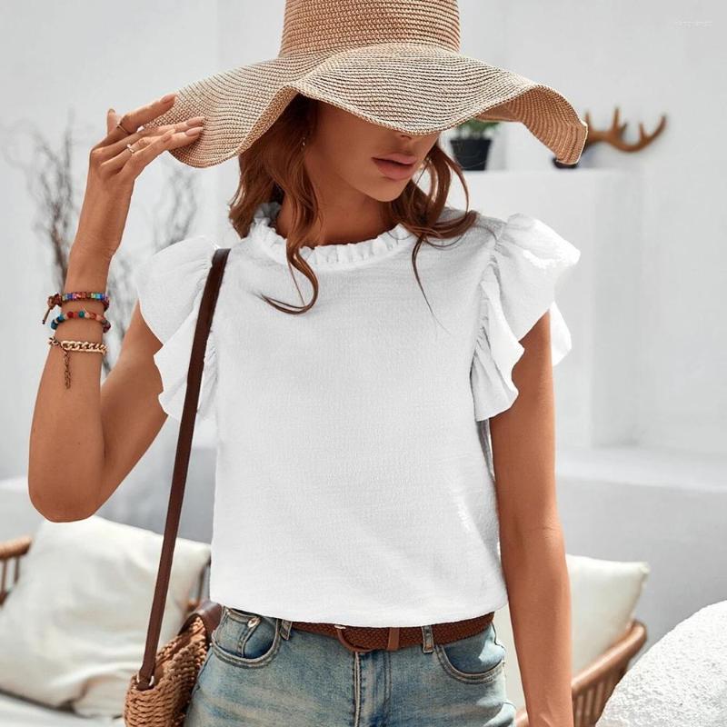 

Women' Blouses M Spring Summer 2023 Casual Ruffle Tank Top Sweet Round Neck Solid Color Women' Shirt, Pink