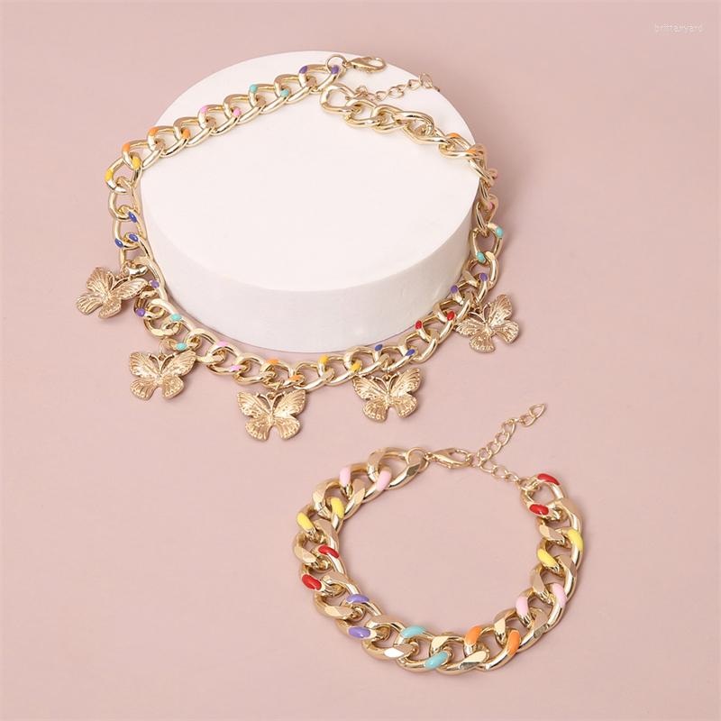 

Necklace Earrings Set WeSparking EMO Jewelry Gold Plated Rainbow Enamel Butterfly Drop Bracelet Items Fashion, Picture shown