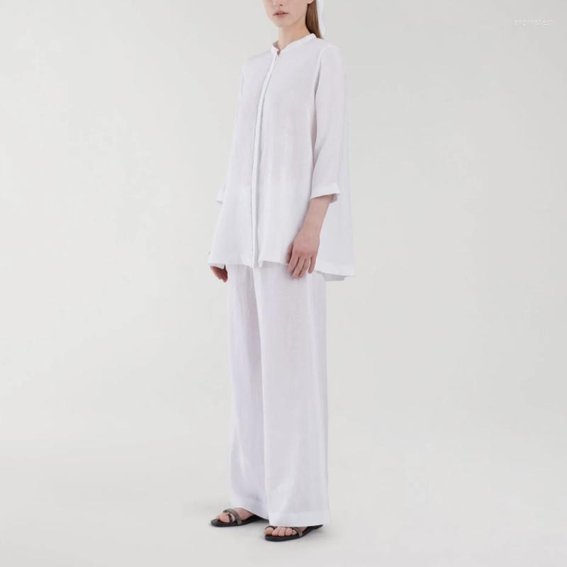 

Women' Blouses 2023 Spring And Summer Chinese Style Stand Collar Elegant Bead Chain Front Shoulder Solid Color Ladies Shirt, White