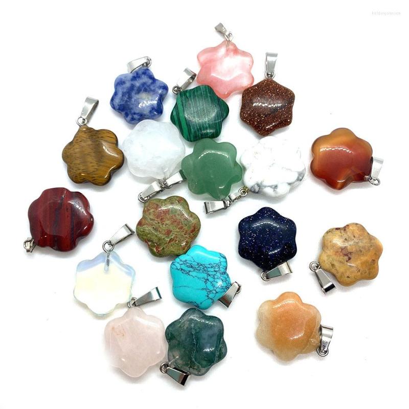 

Pendant Necklaces Ovxxons 1 Pcs Natural Stone Greenstone 18x23mm Six Petal Flower Flat Melon Seed Buckle DIY Accessories
