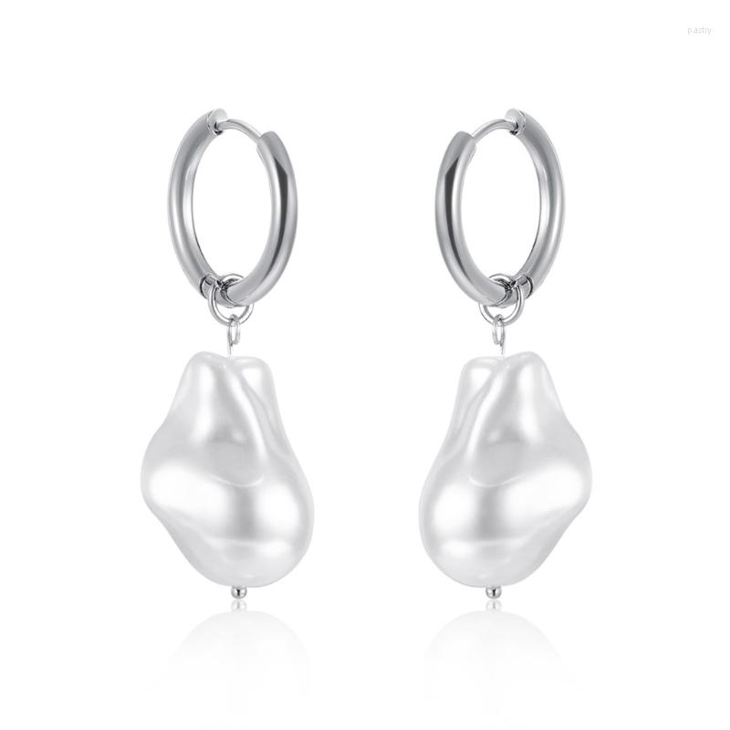 

Dangle Earrings Baroque Pearl Gold Silver Color Hoop For Women Thick Circel Round Hoops Beads Ear Rings Korean Jewelry