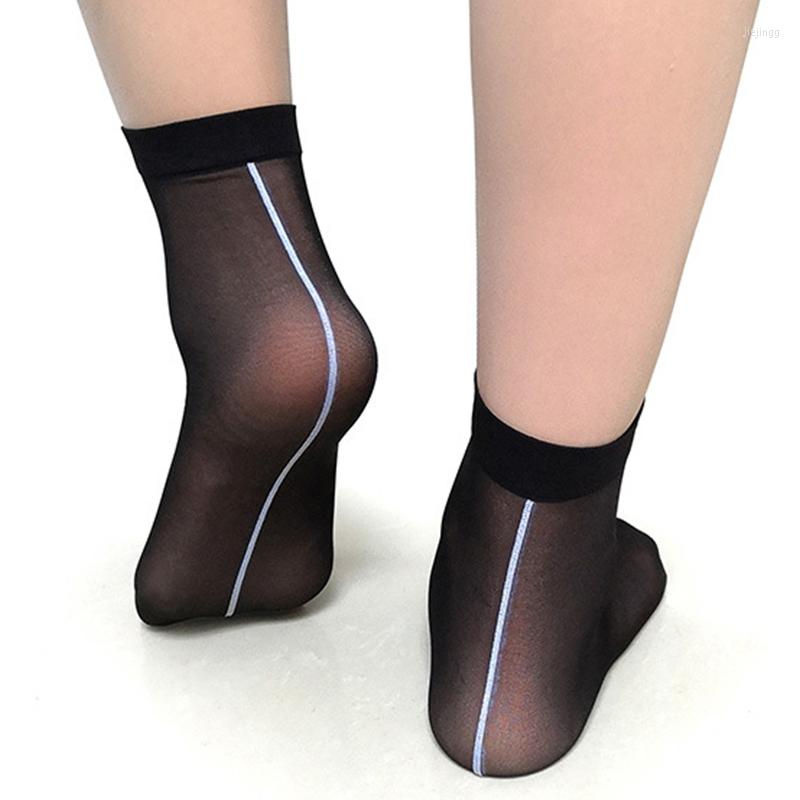 

Women Socks Thin Summer Fashion Back Black White Striped Mesh Sock Elasticity Short Ankle Female Sokken, Black striped-3pairs
