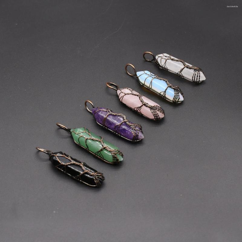 

Pendant Necklaces Natural Stone Charms Wire Wrap Hexagonal Cylindrical Crystal Aventurine Jades Opal For Jewelry Making DIY
