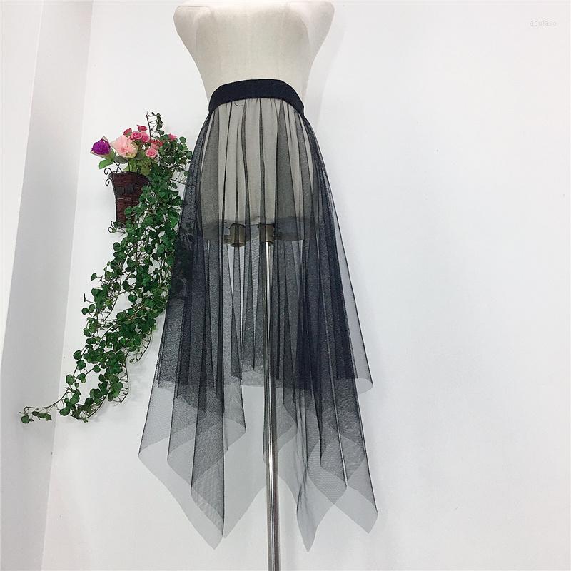 

Skirts Transparent Sexy Sheer Mesh Pleated Women's Skirt Tutu Tulle High Waist Irregular Long Black For Girls Korean Style