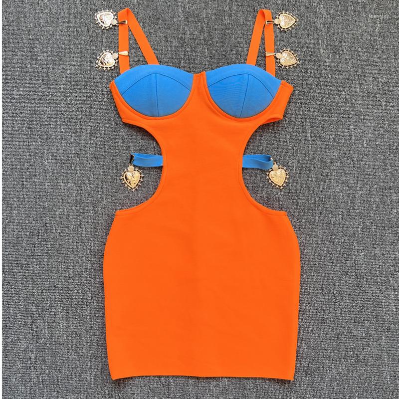 

Casual Dresses PREPOMP 2023 Winter Women' Sexy Pink Black Orange Hollow Out Bandage Mini Dress Evening Celebrity Club Party 003