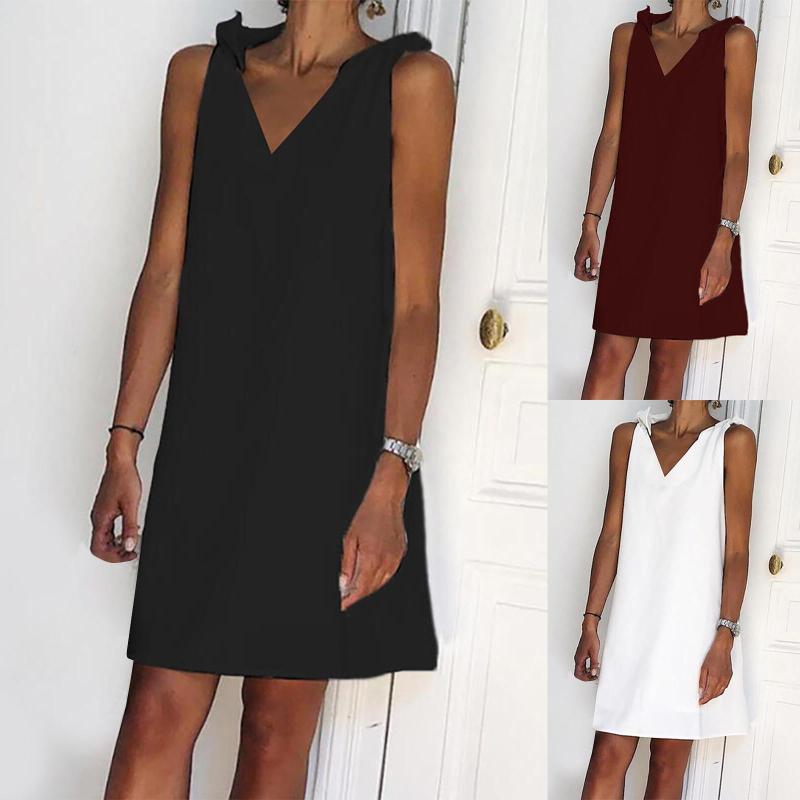 

Casual Dresses Dress Solid Fashion Little Women Knee Sleeveless Vacation Above Tank Women, White