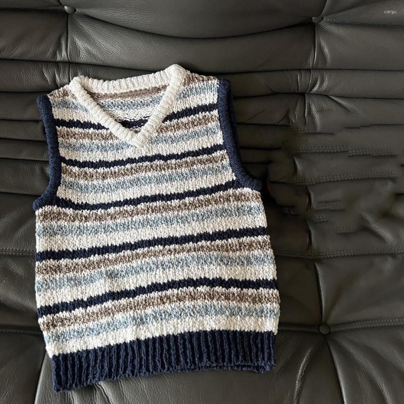 

Women' Vests 2023 Women Fashion High Quality Sleeveless V Neck Thick Needle Striped Vest 1024