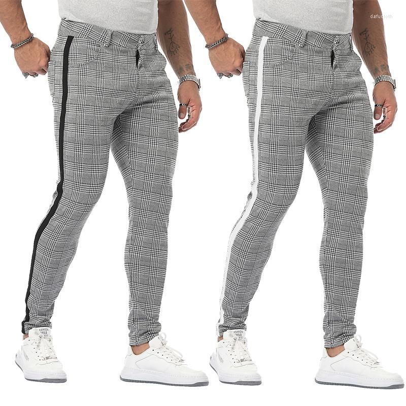 

Men' Pants Men' Casual Plaid Down Slim Gray Skinny Plus Sizes Long Fashion Streetwear Men Business Elastic Cotton Checked Trousers, Black